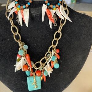 TORQUISE & GOLD LINK NECKLACE/EARRINGS